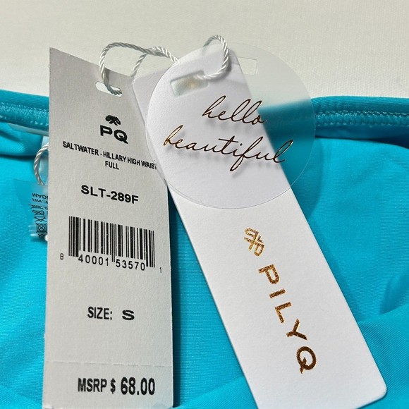 PilyQ PQ Saltwater Hillary Hi Waist Full Blue Swimwear Bikini Bottom Size S NWT - Picture 10 of 10